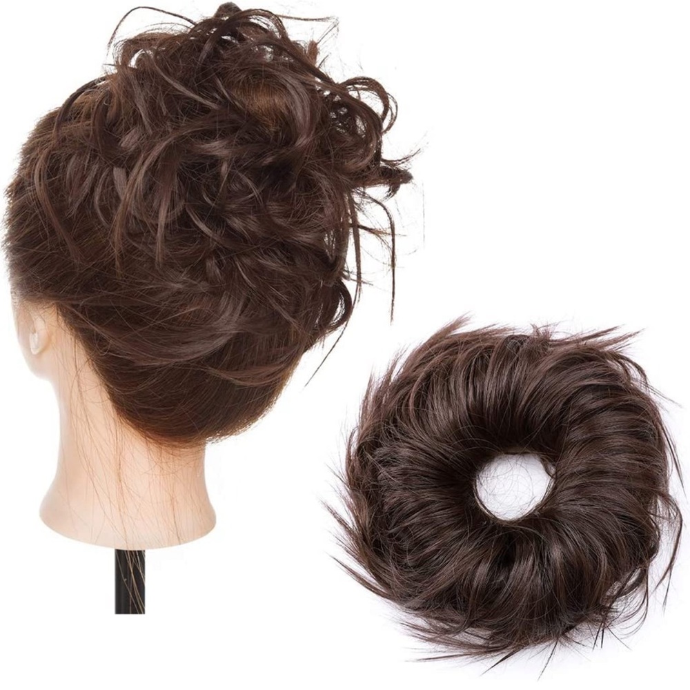 🥳HOST PICK🥳Hairro Tousled Updo Messy Bun Hair Pieces Curly Wavy Medium Brown